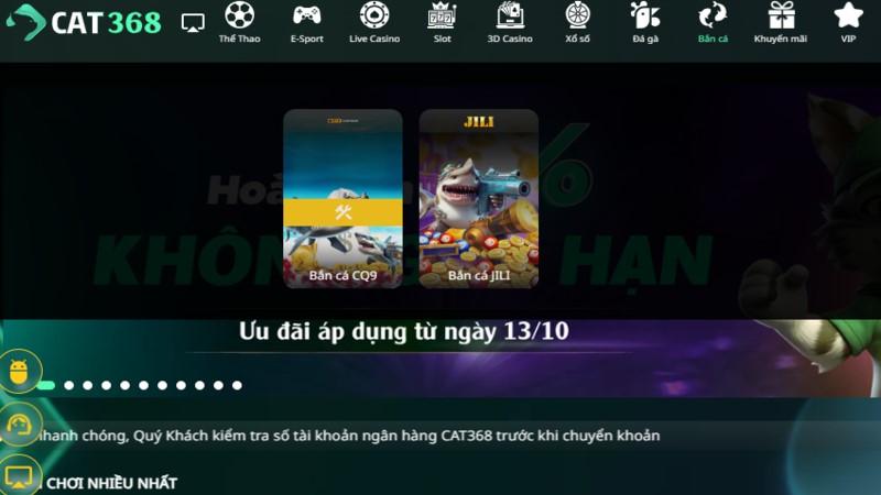 Đa dạng về vũ khí khi chơi bắn cá Cat368